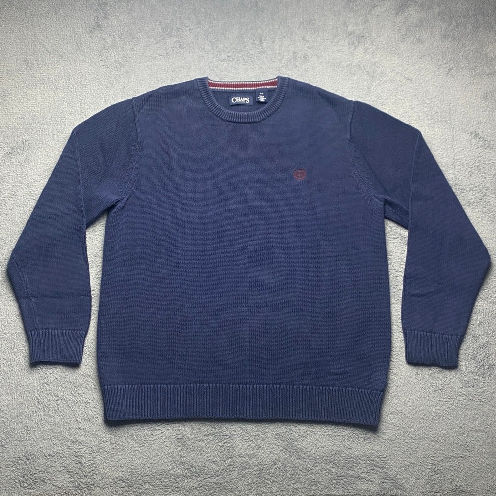 Chaps Men's Navy Knit Pullover Sweater Cotton Crew Neck Size Large